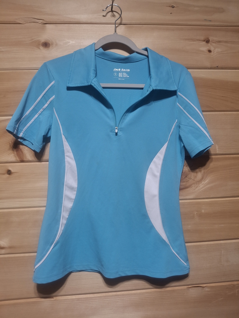 Women's Aqua Short-Sleeve Zip Polo Top